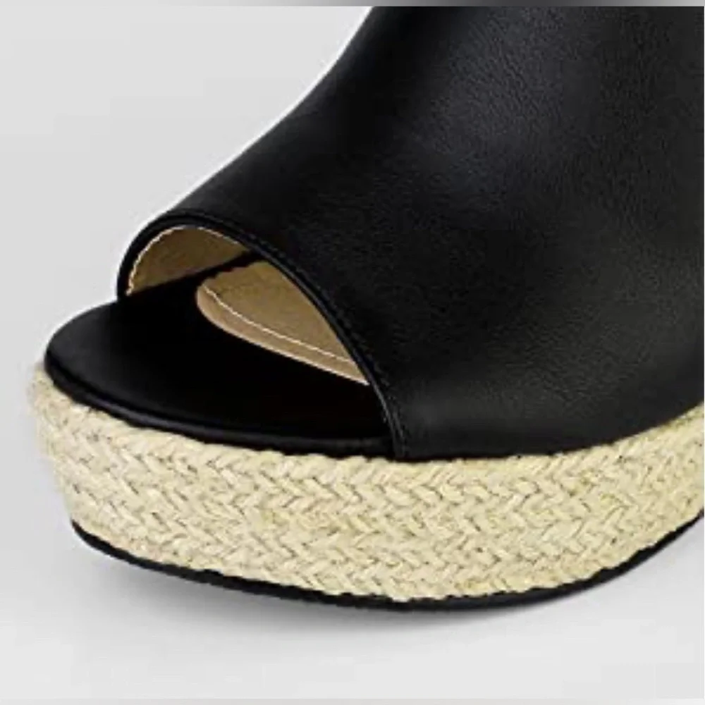 Allegra K Slip on Platform Sandals Espadrilles Wedges Slides Mules, Black 9